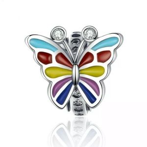 NEW•Silver Multicolor Butterfly DIY charm/bead